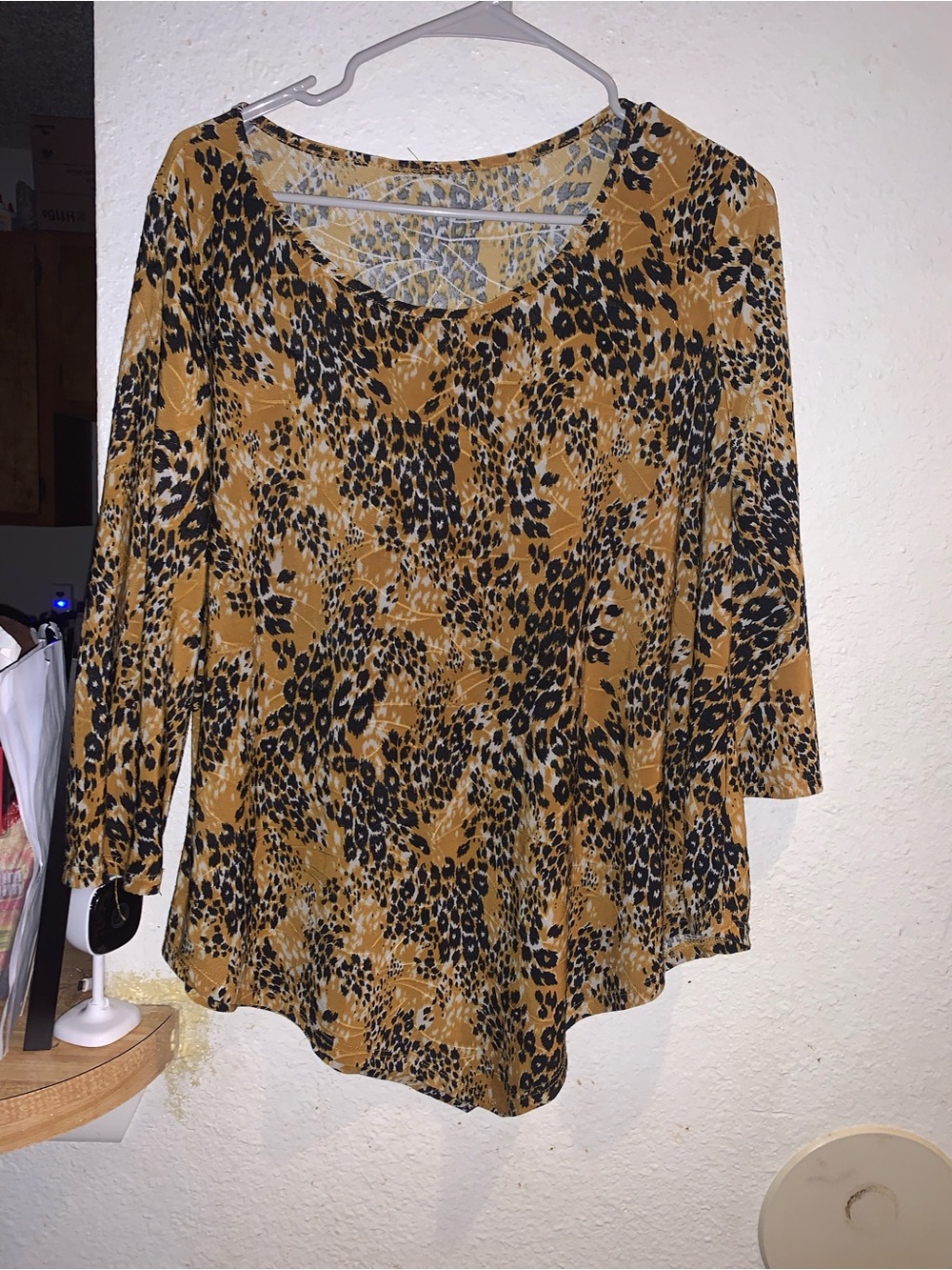 Womens Mustard Animal Print Scoop Neck Top